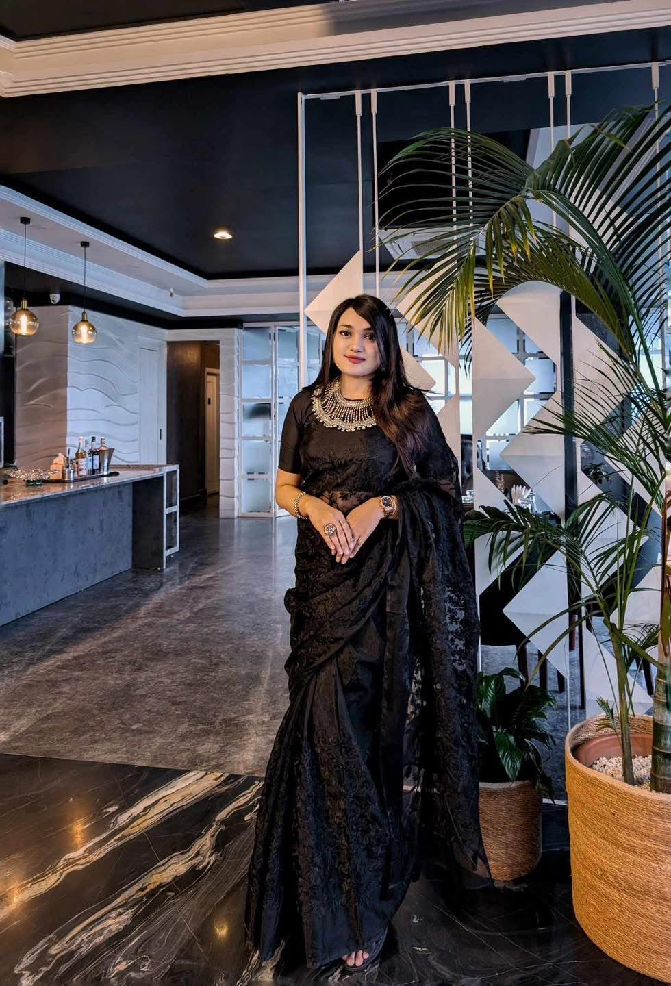 Black embroidery Silk