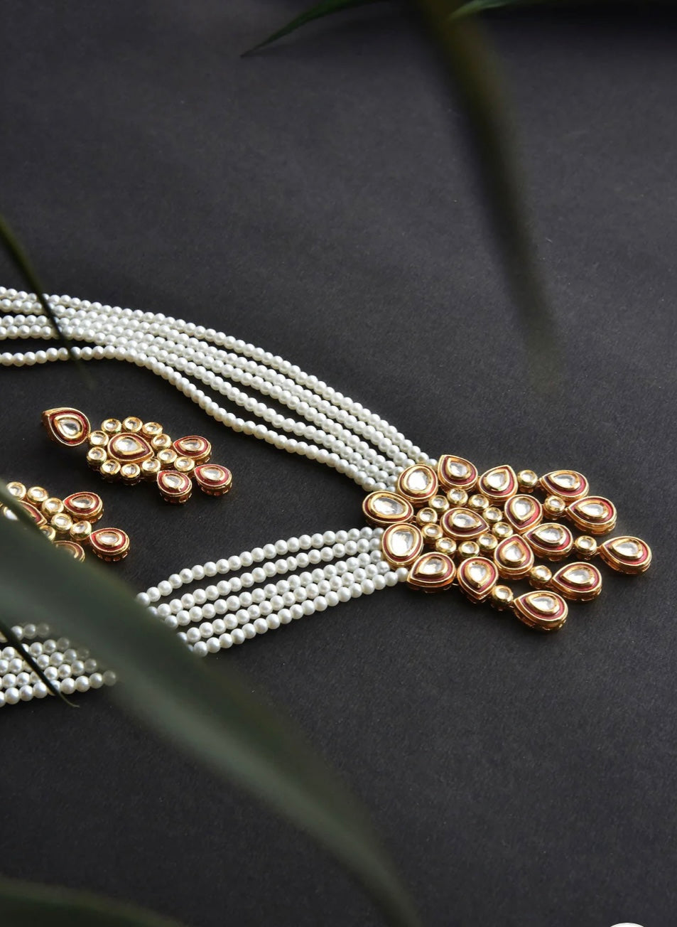 Ina Red Pearl Kundan Set