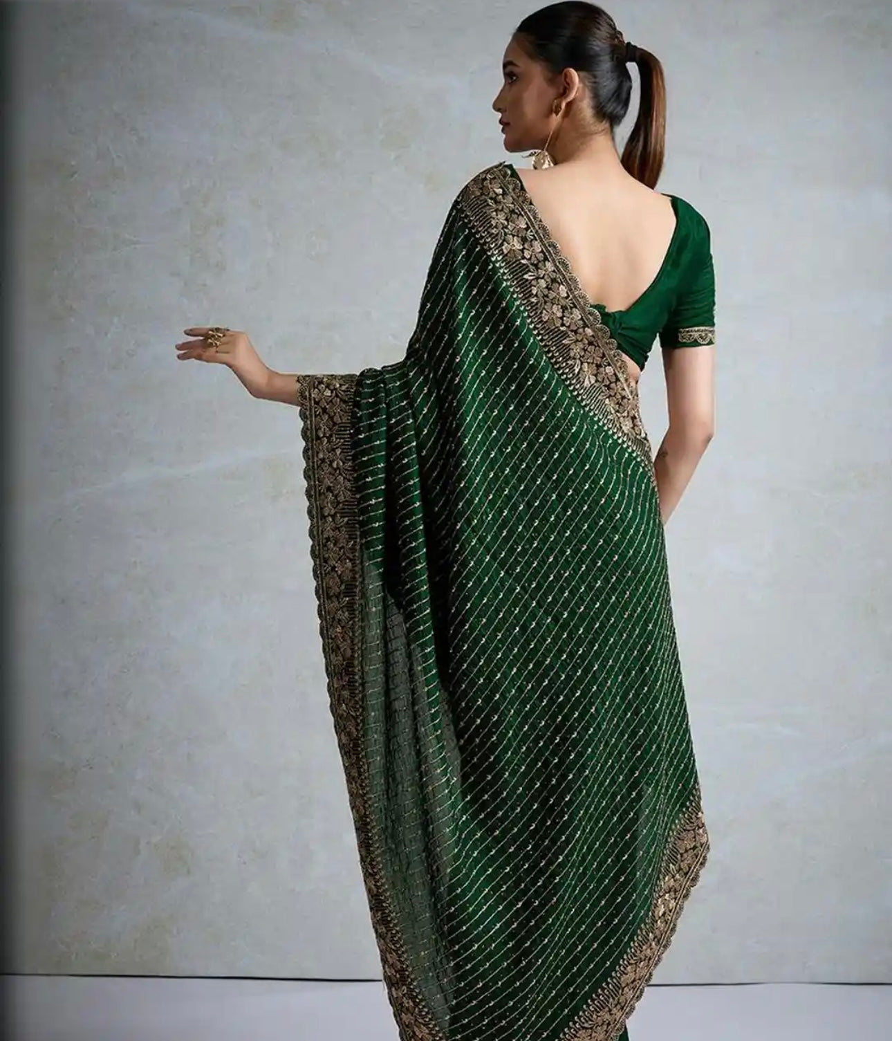 Zardosi Green Saree