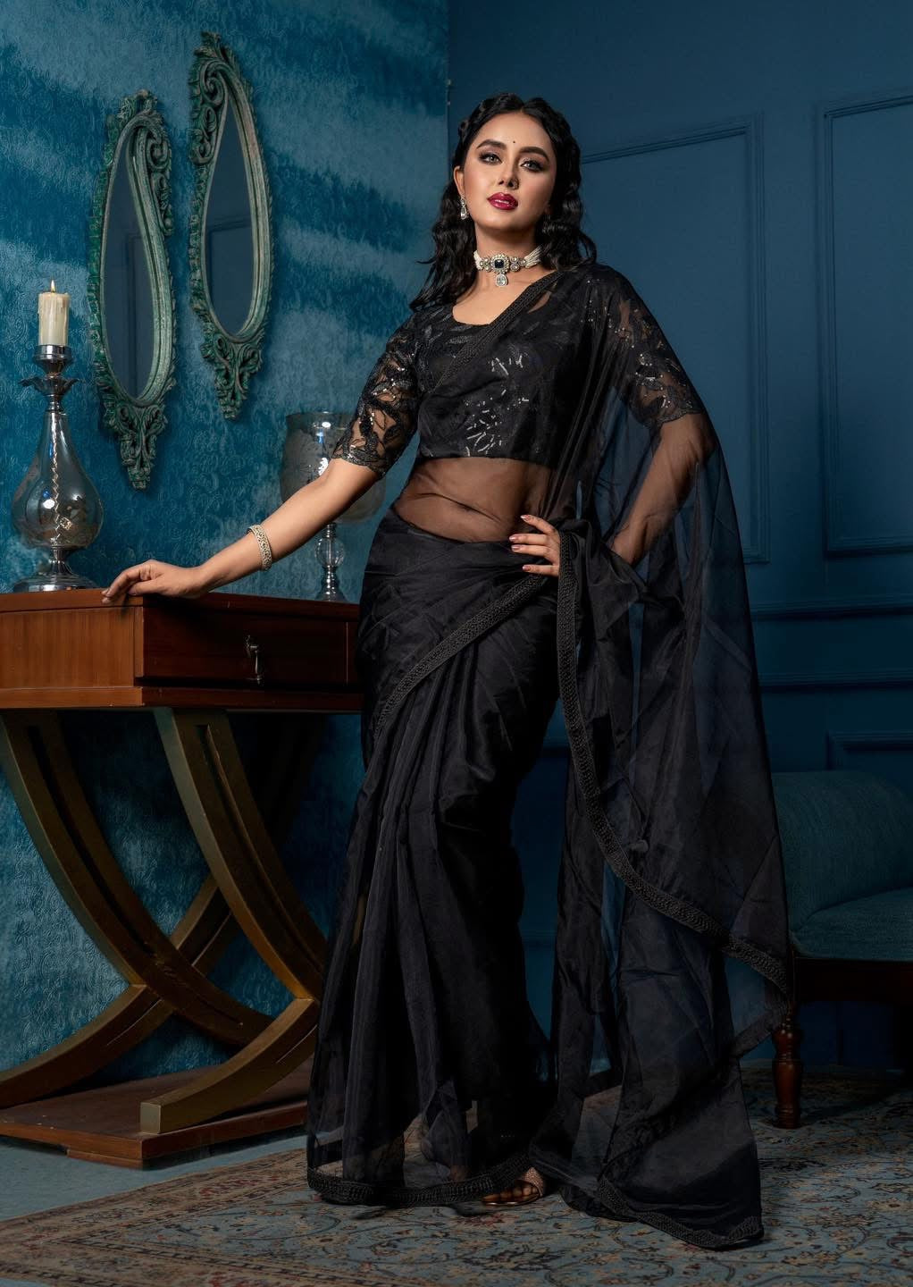 Black organza saree