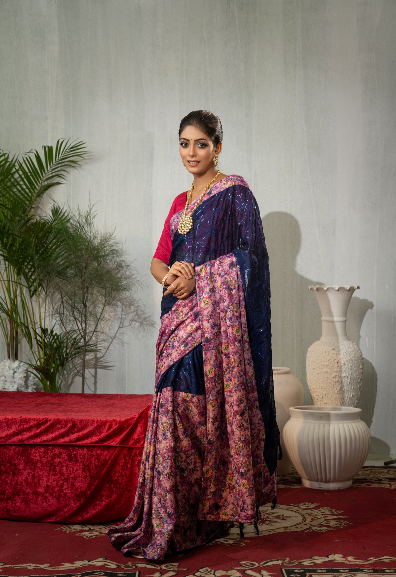 Purple floral sequins saree