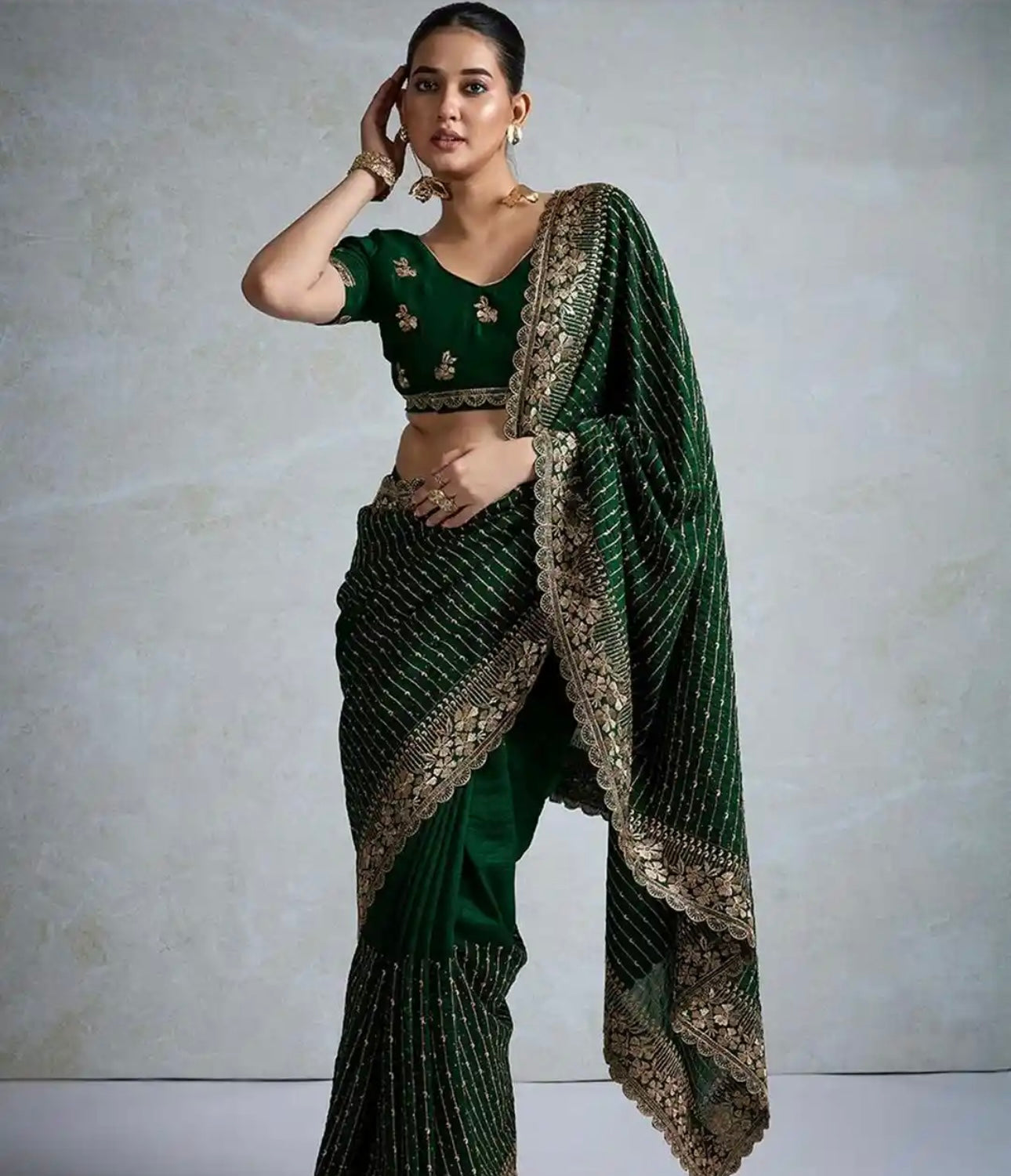Zardosi Green Saree