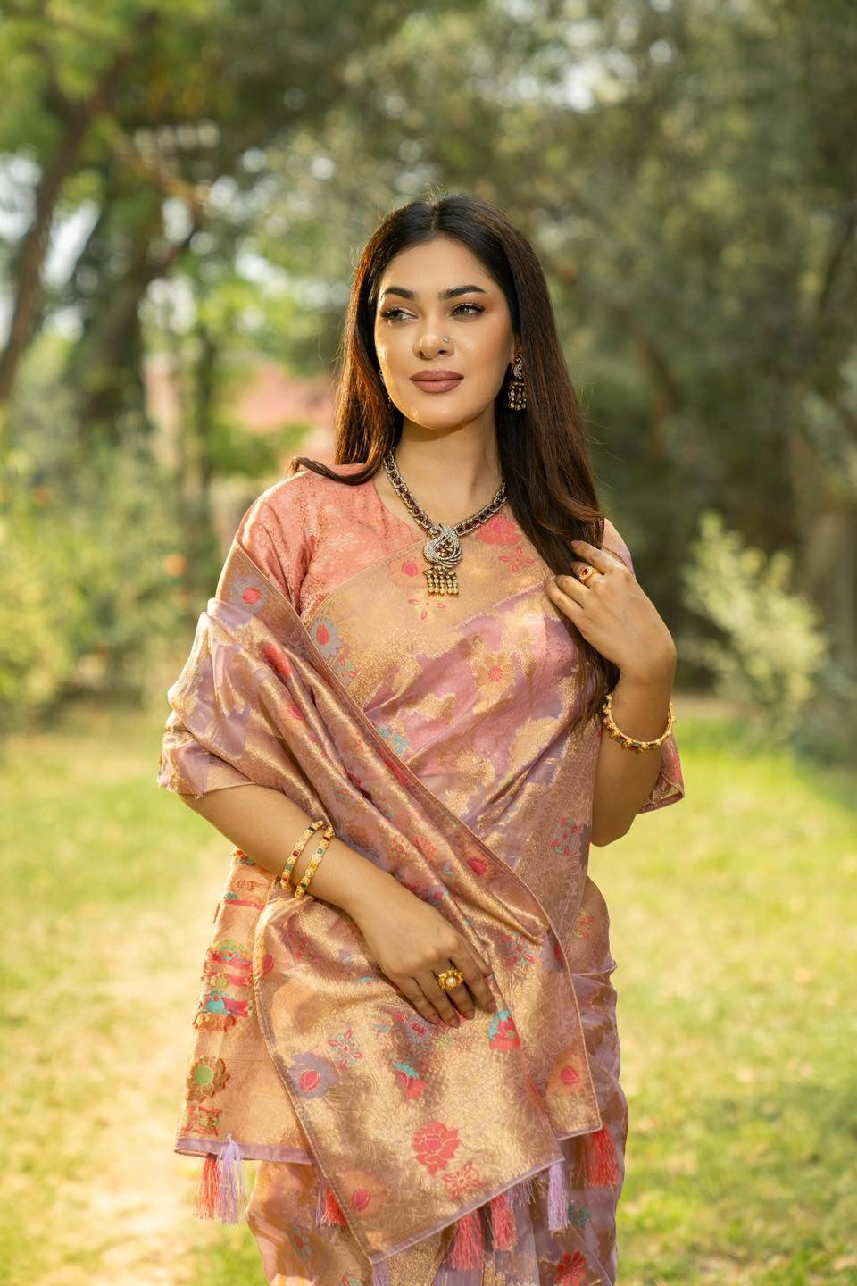 Lavender jamdani saree