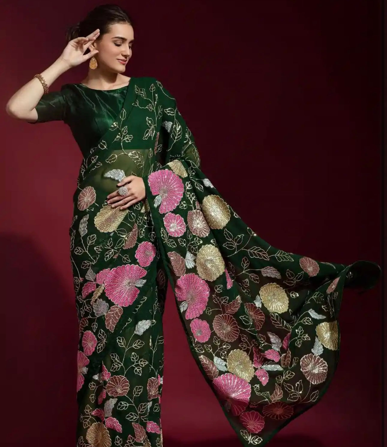 Handwork Green Saree