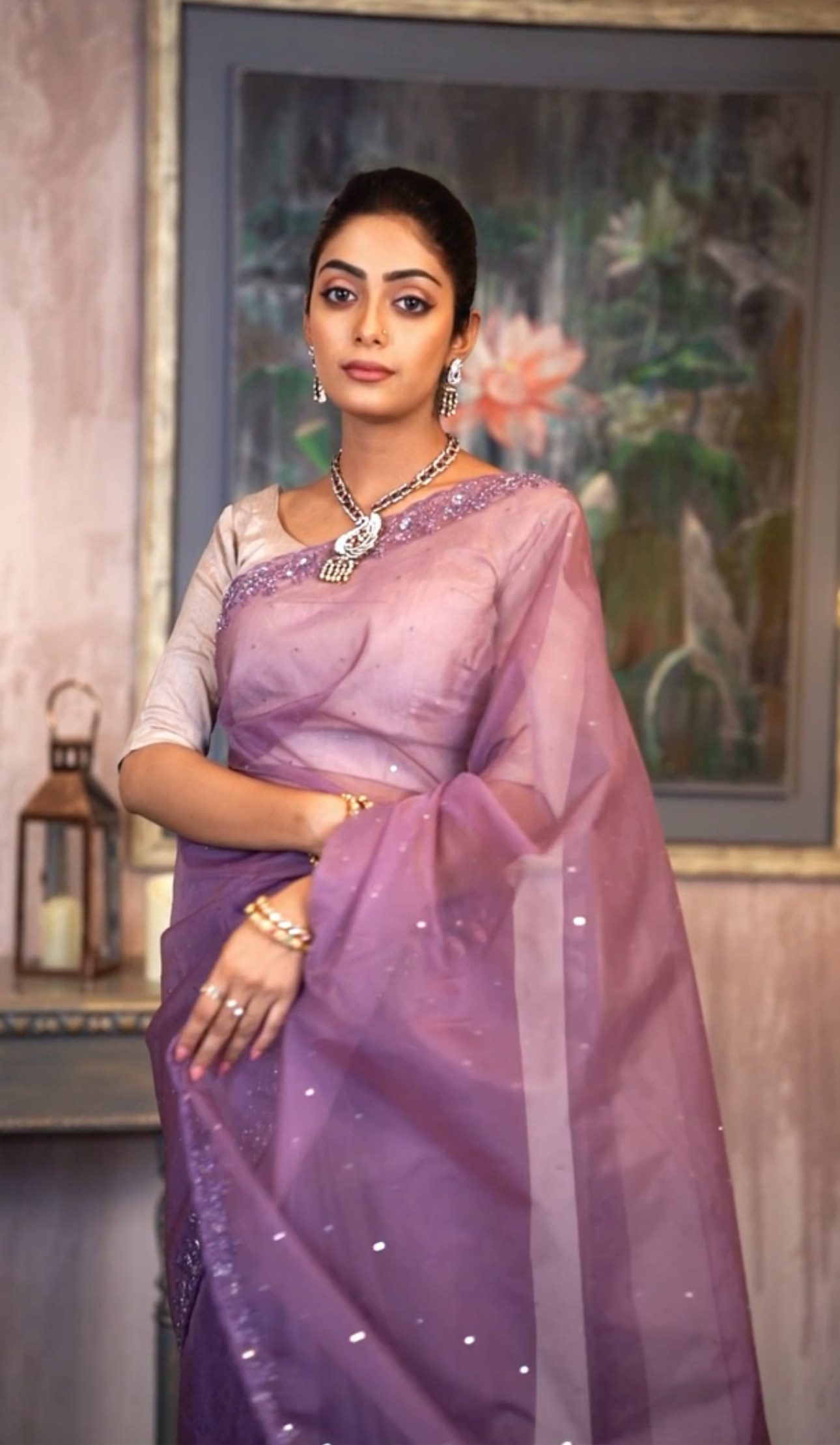 Dark Lavender Zardosi Saree