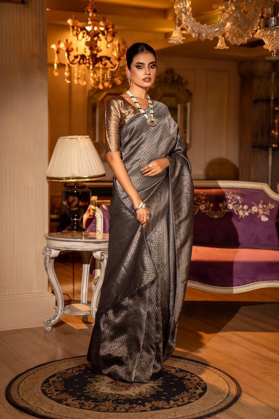 Grey Kanchiwaram saree
