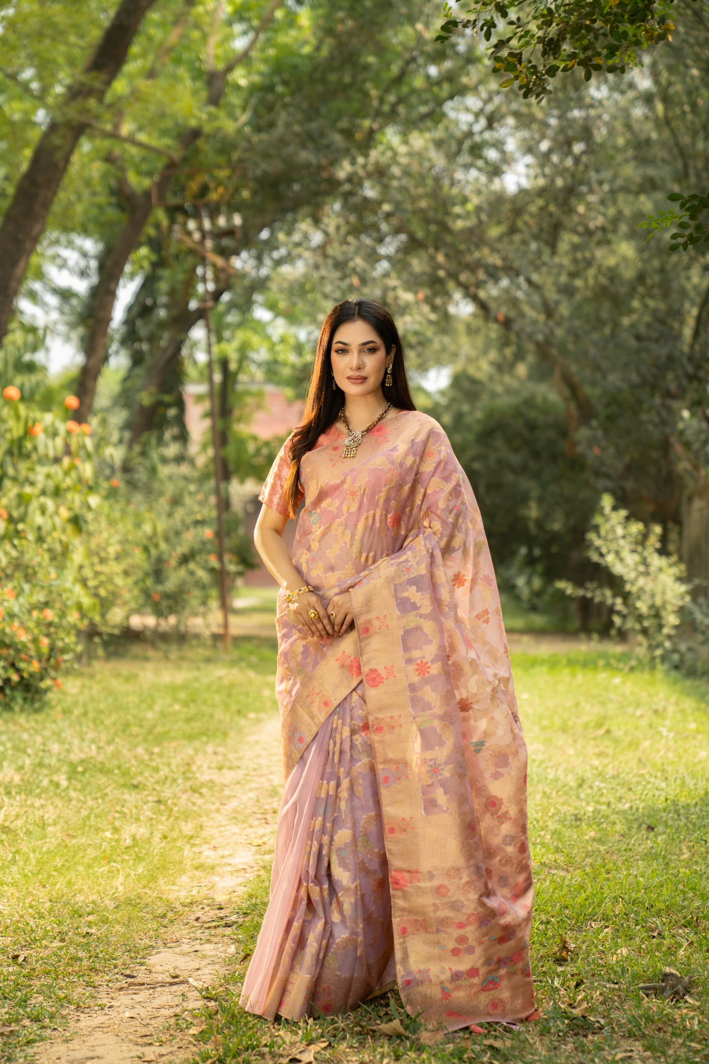 Lavender jamdani saree