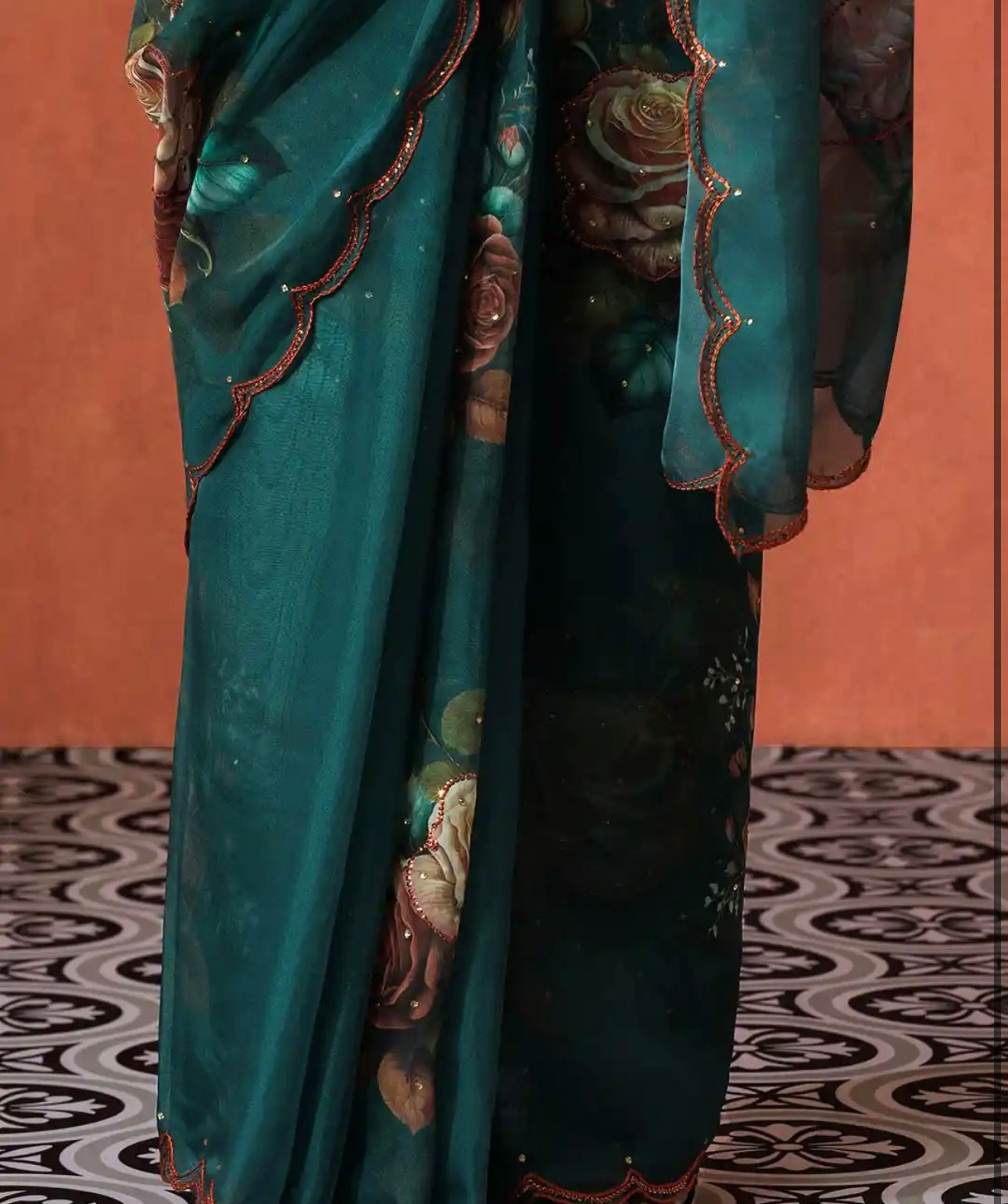 Bottle Green Organza Saree