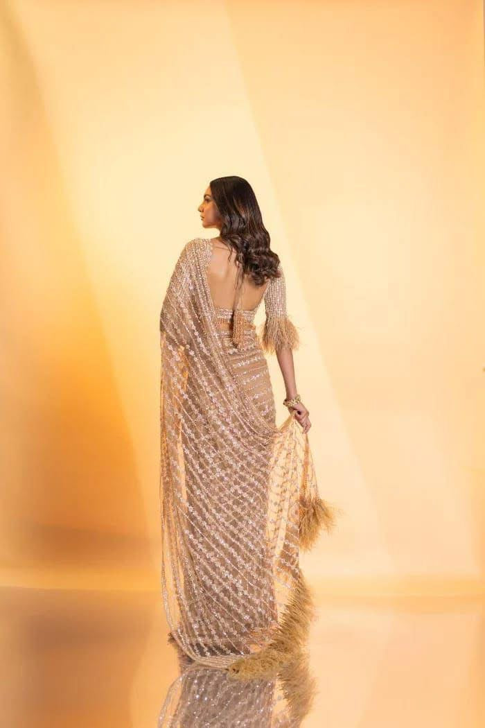 Golden Net Saree