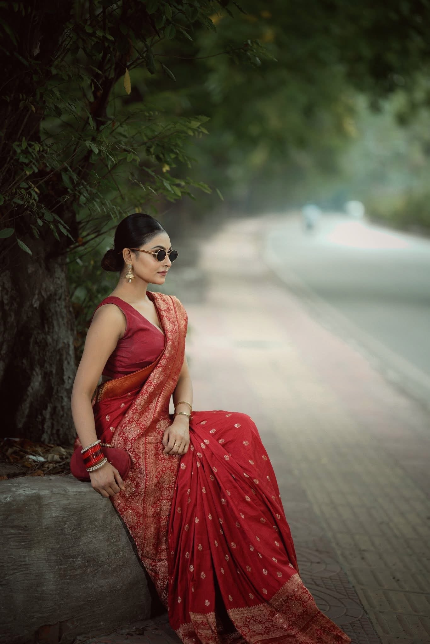 Red Katan Jaal Saree
