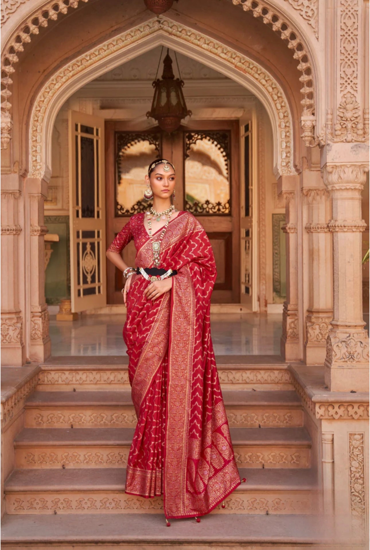 Red Striped Banarasi saree