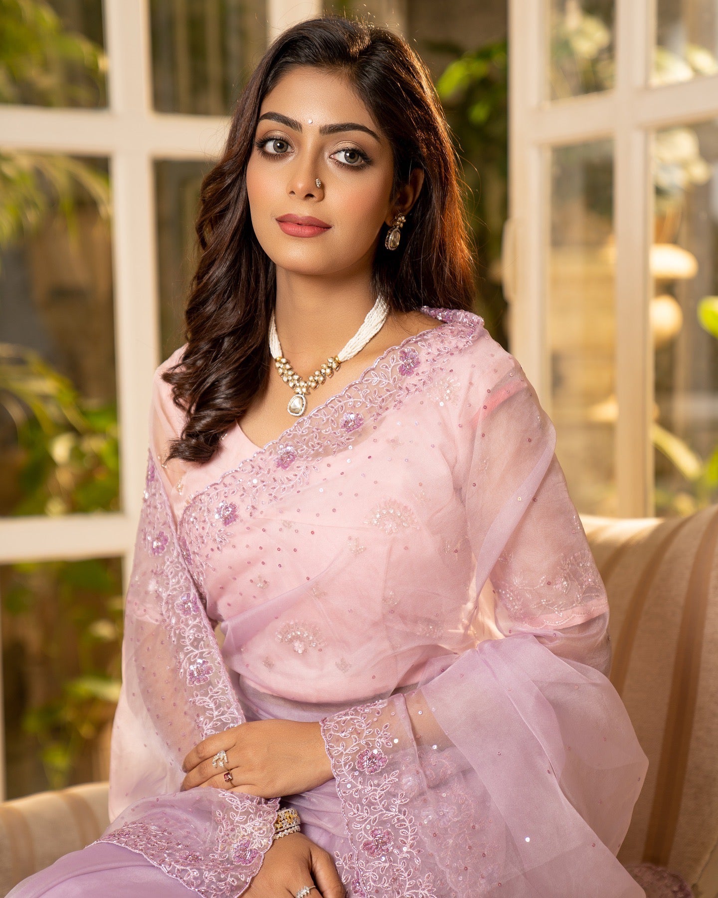 Lavender Organza saree