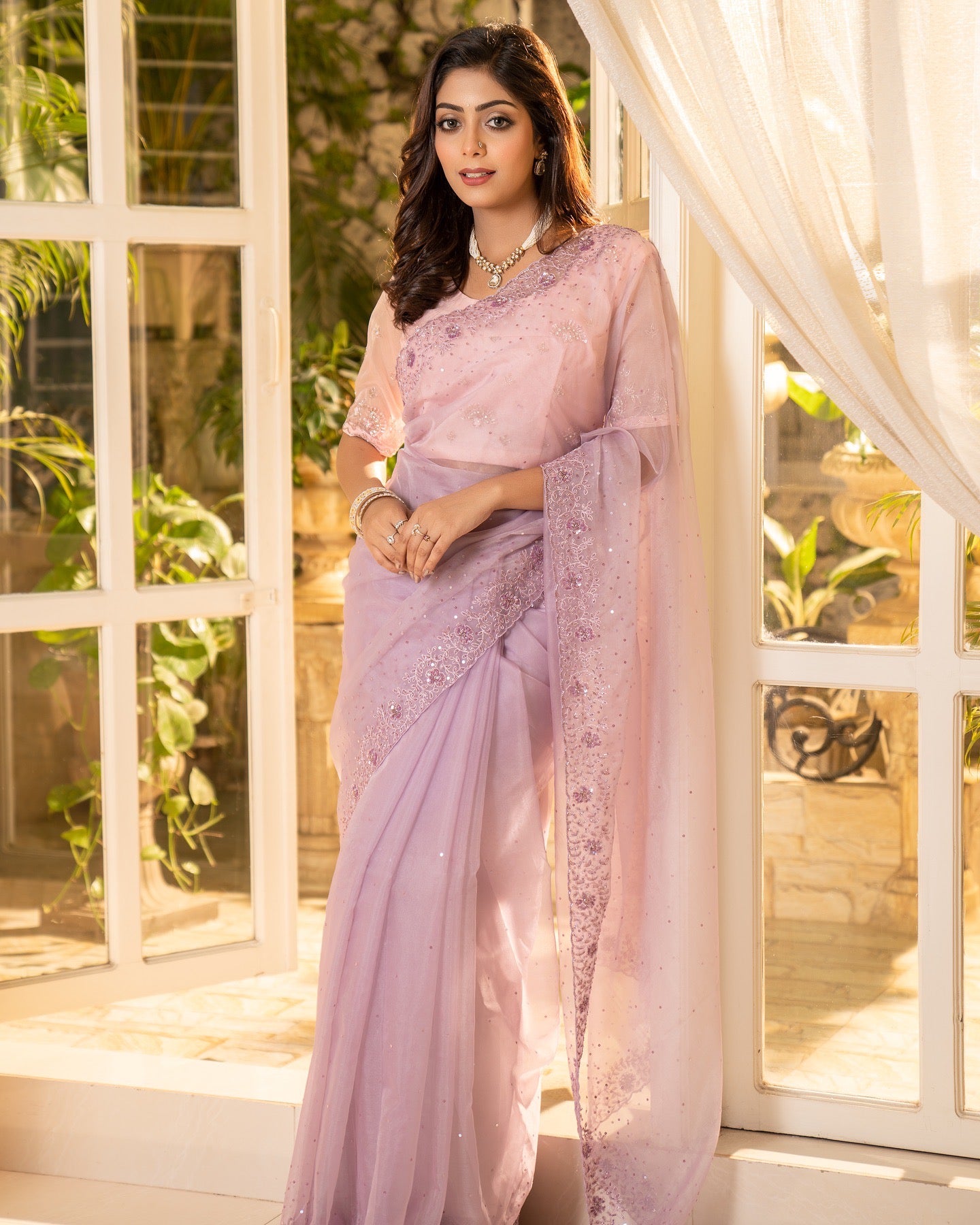 Lavender Organza saree