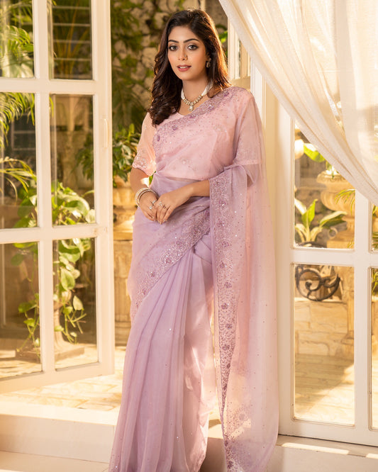 Lavender Organza saree