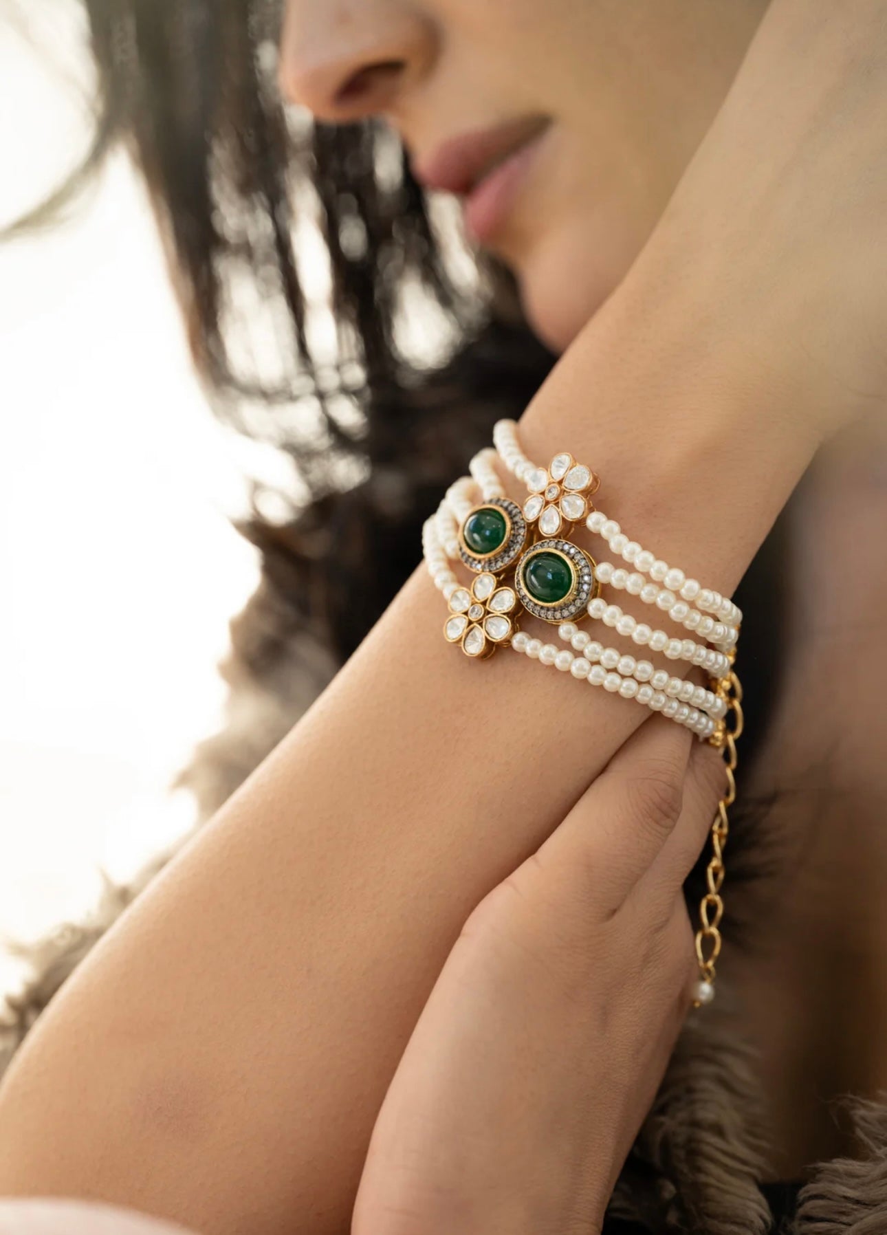 Pearl n kundan bracelet