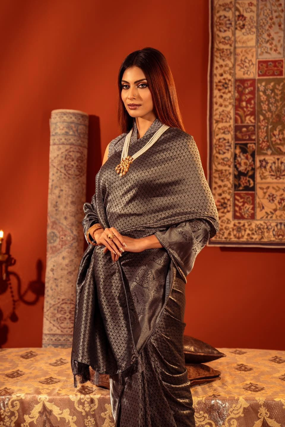 Grey Kanchiwaram saree