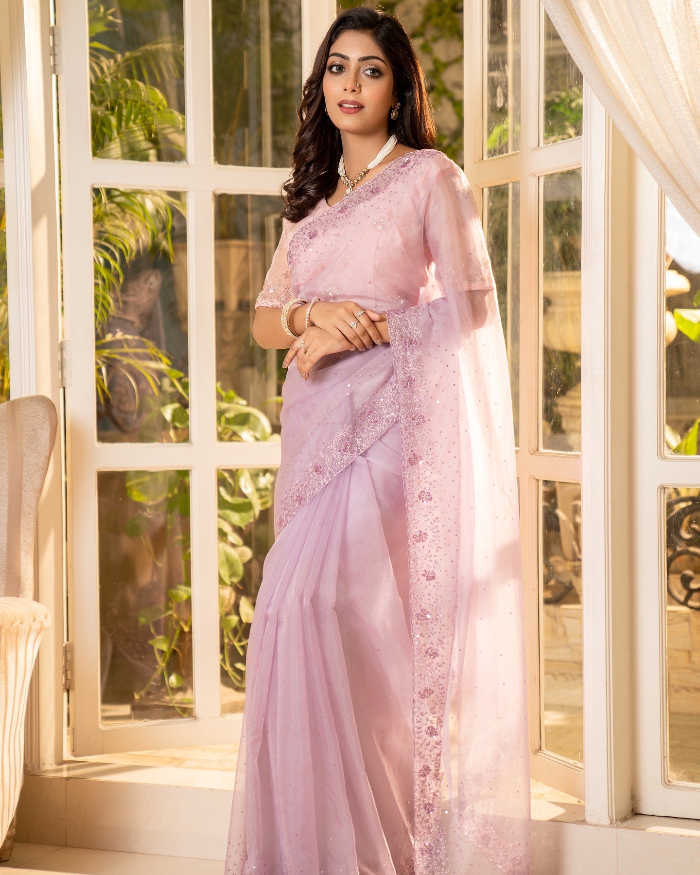 Lavender Organza saree