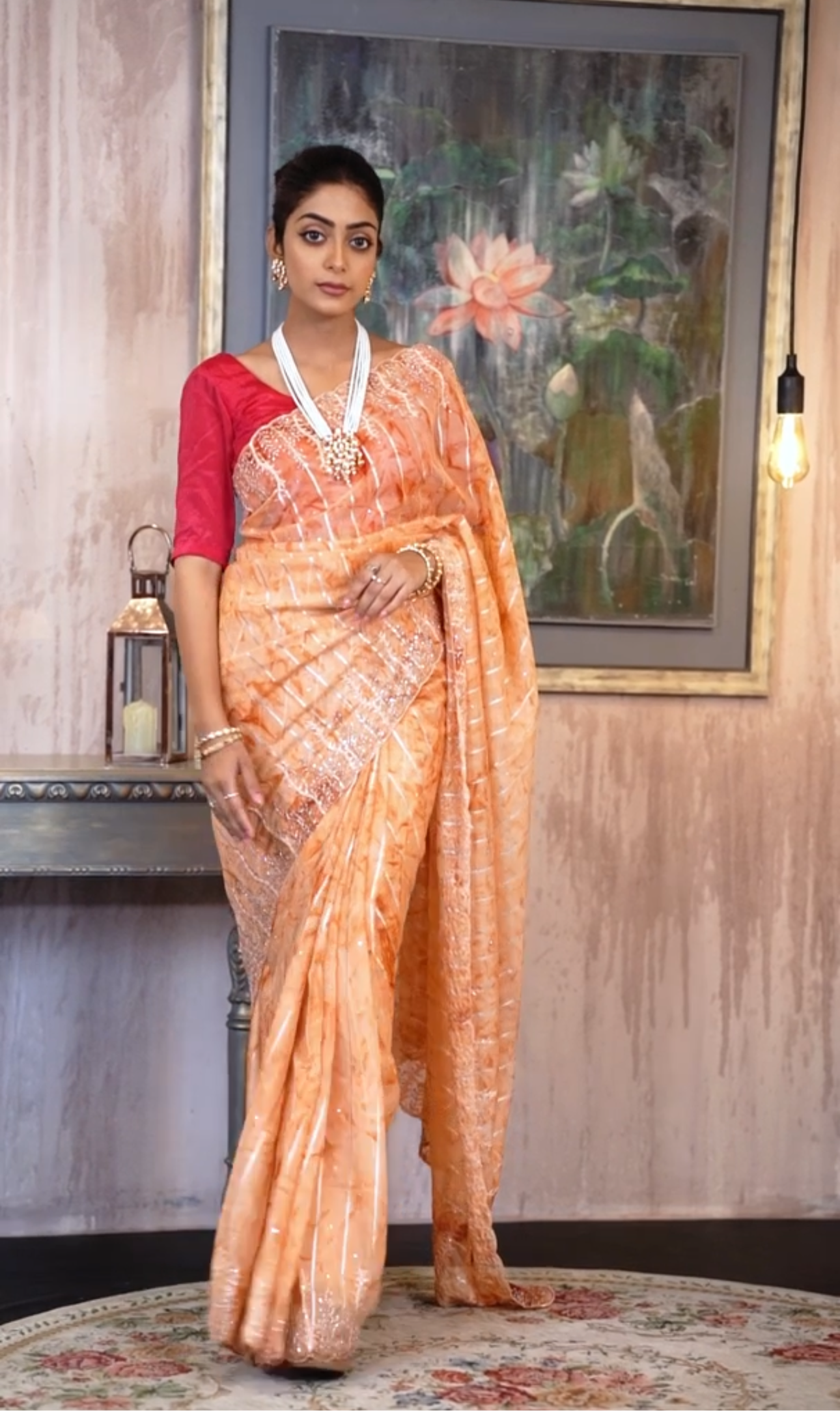 Peach floral Crepe Saree