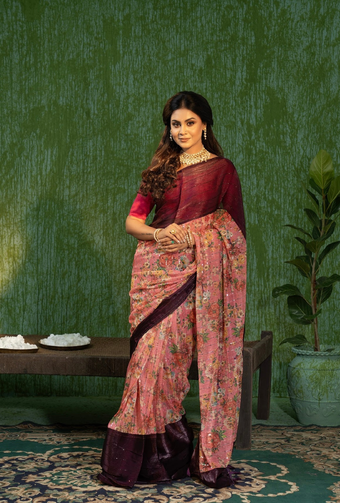 Muave Floral Georgette Saree
