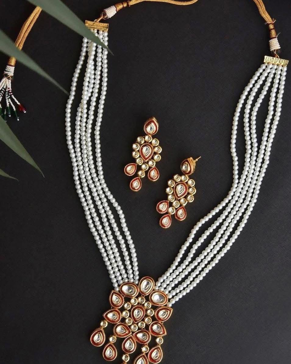 Ina Red Pearl Kundan Set