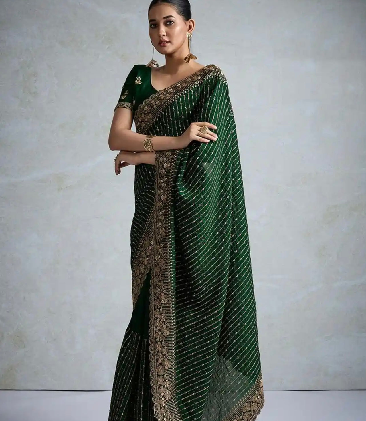 Zardosi Green Saree