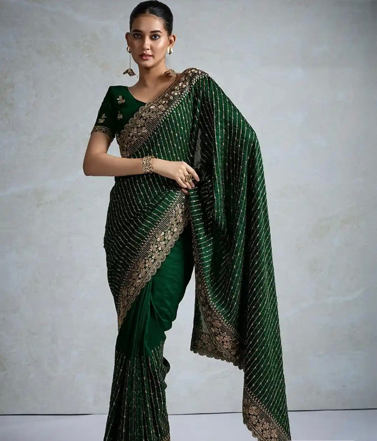 Zardosi Green Saree