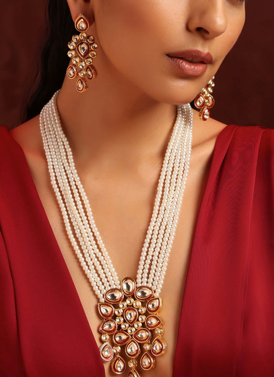 Ina Red Pearl Kundan Set