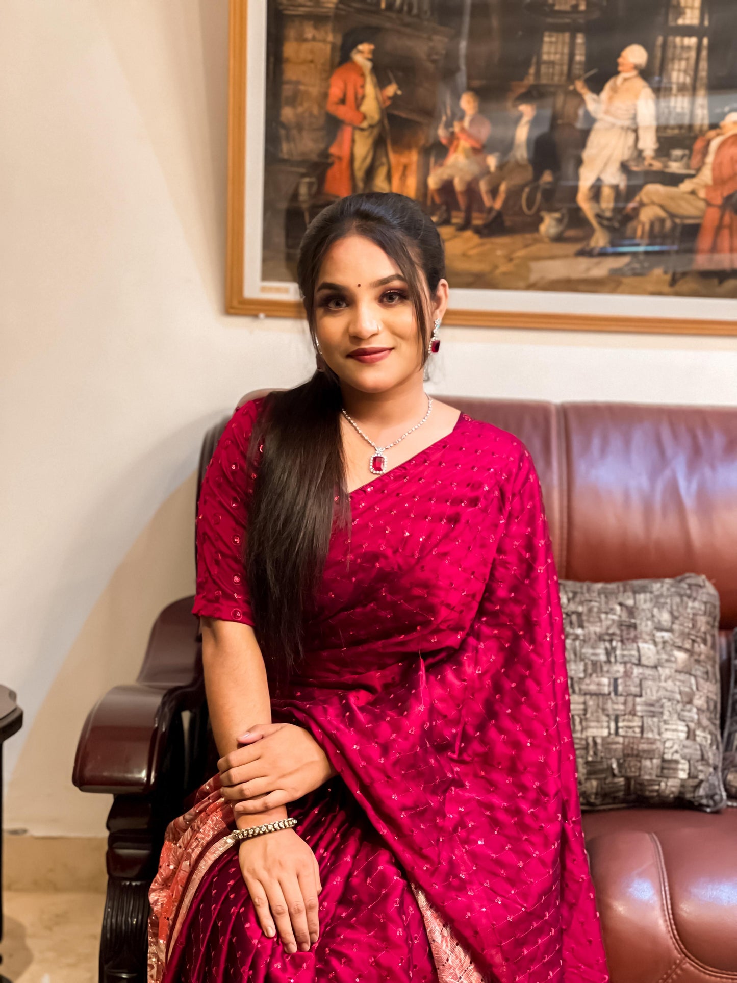 Red floral saree