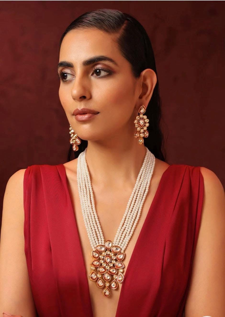Ina Red Pearl Kundan Set