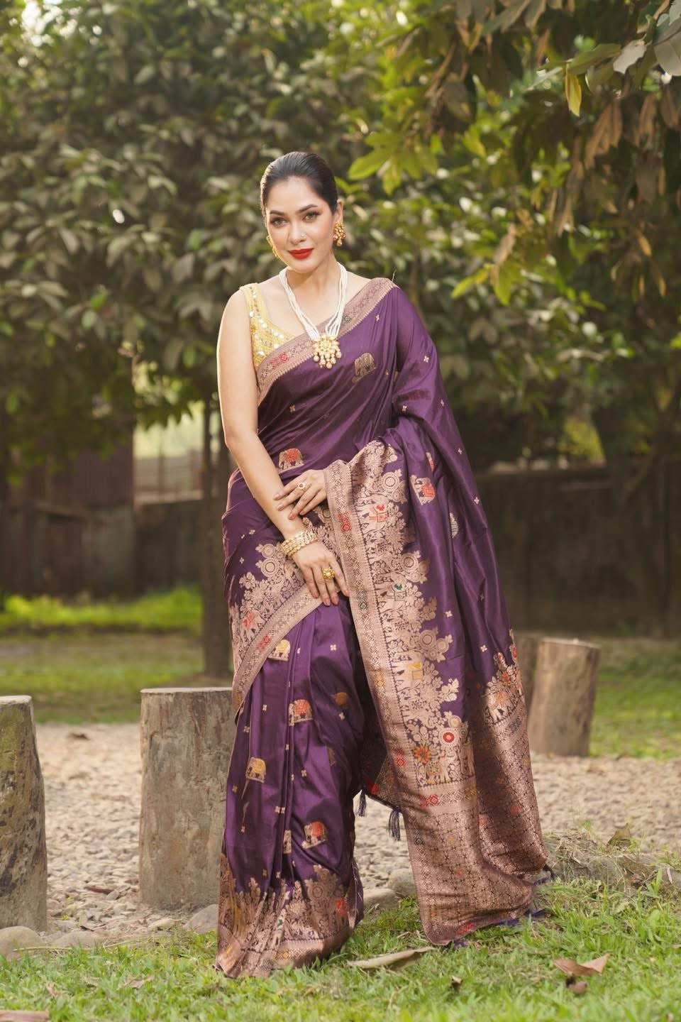 Purple Elephant Saree