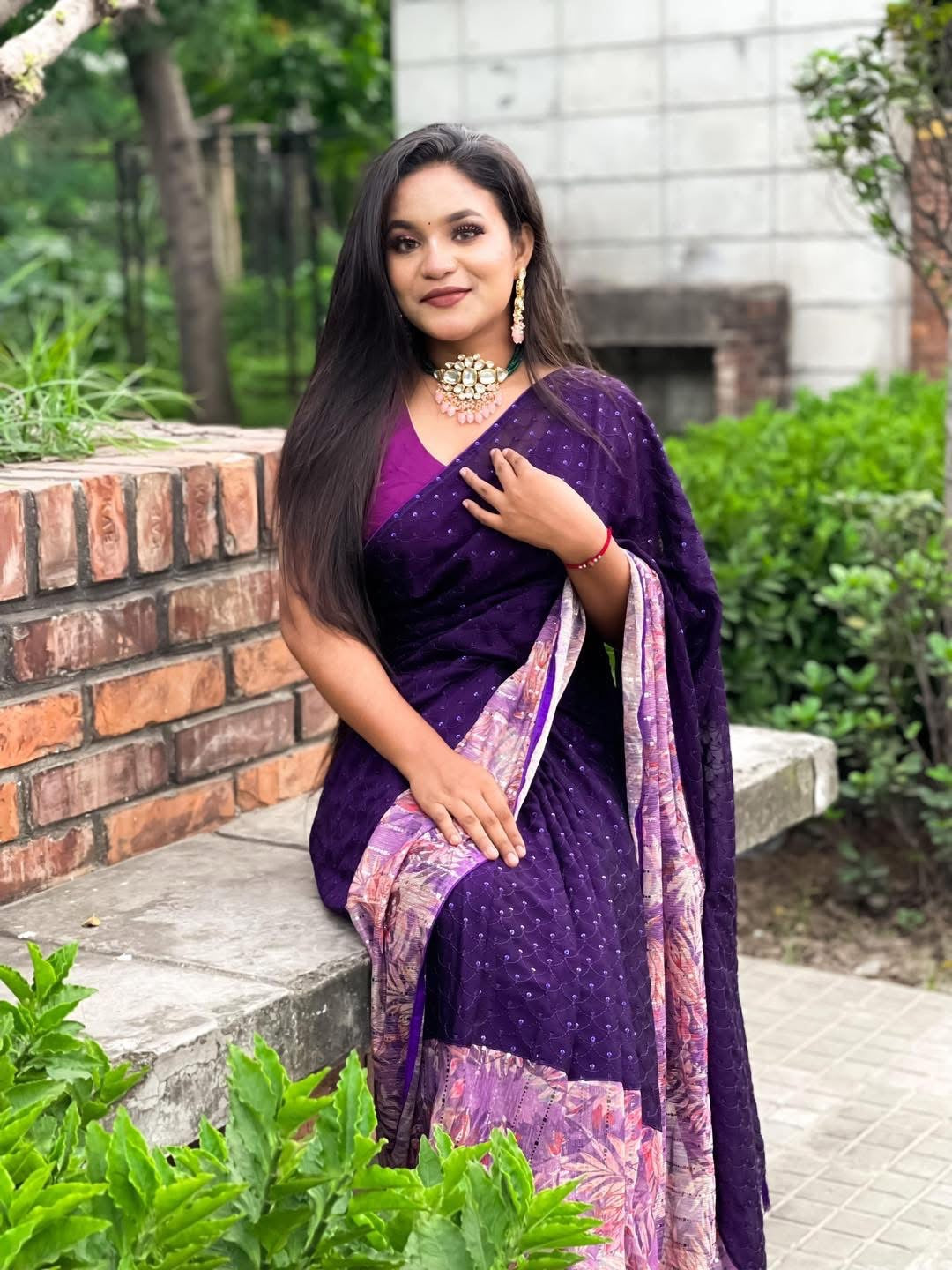 Purple Floral saree
