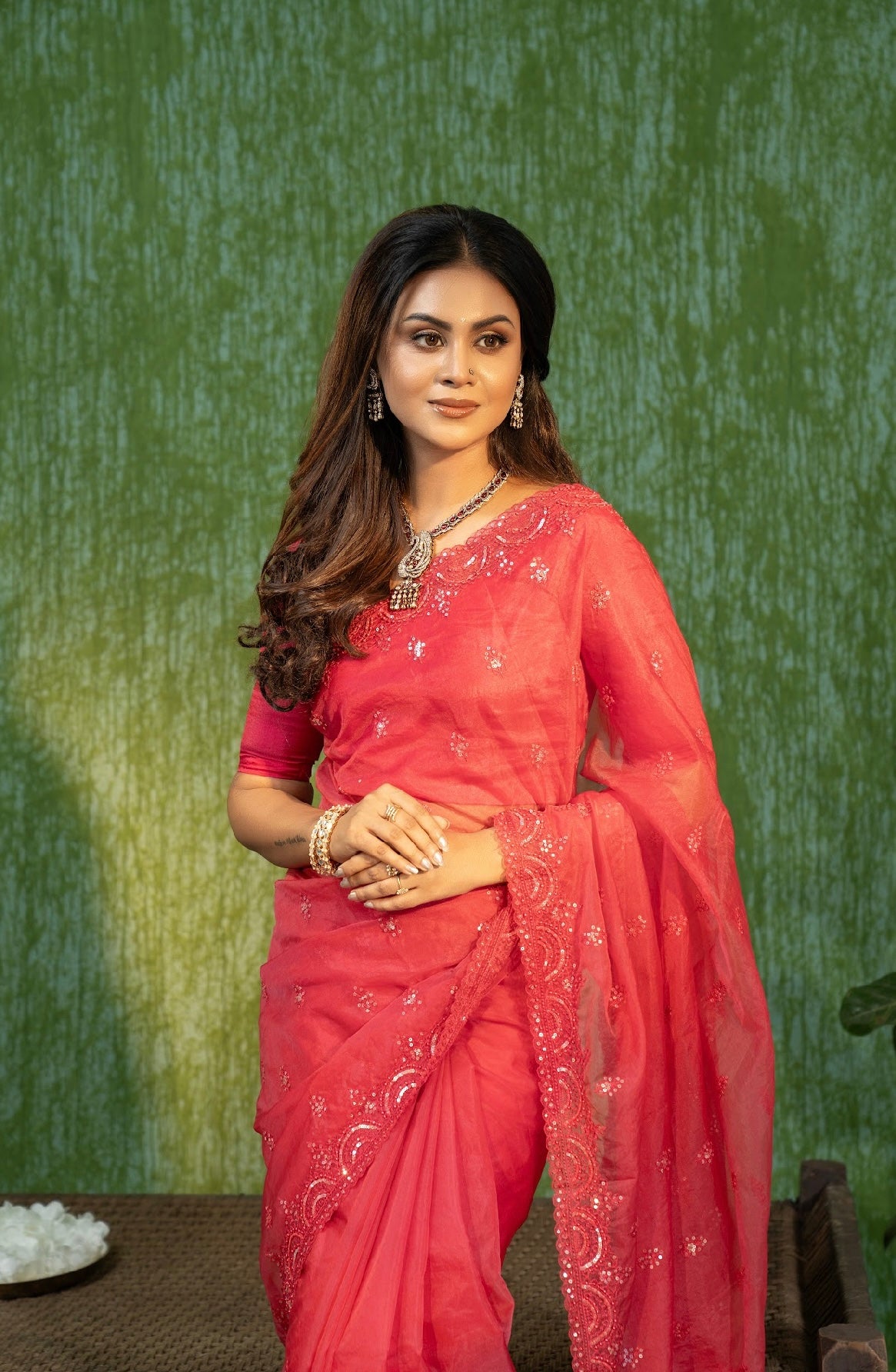 Fuscia Organza Saree