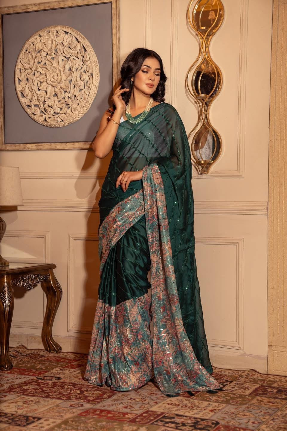 Bottle green Georgette