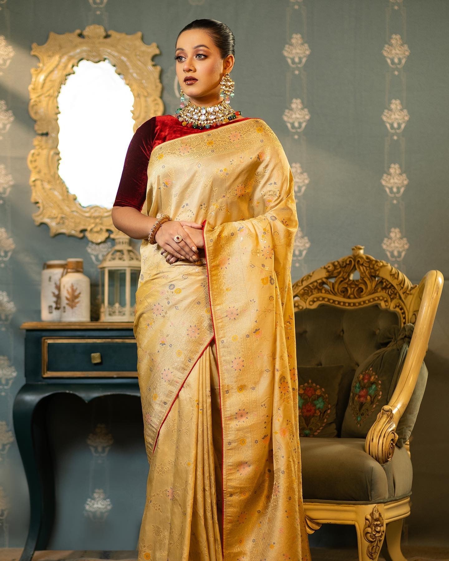 Golden Meenakari Saree