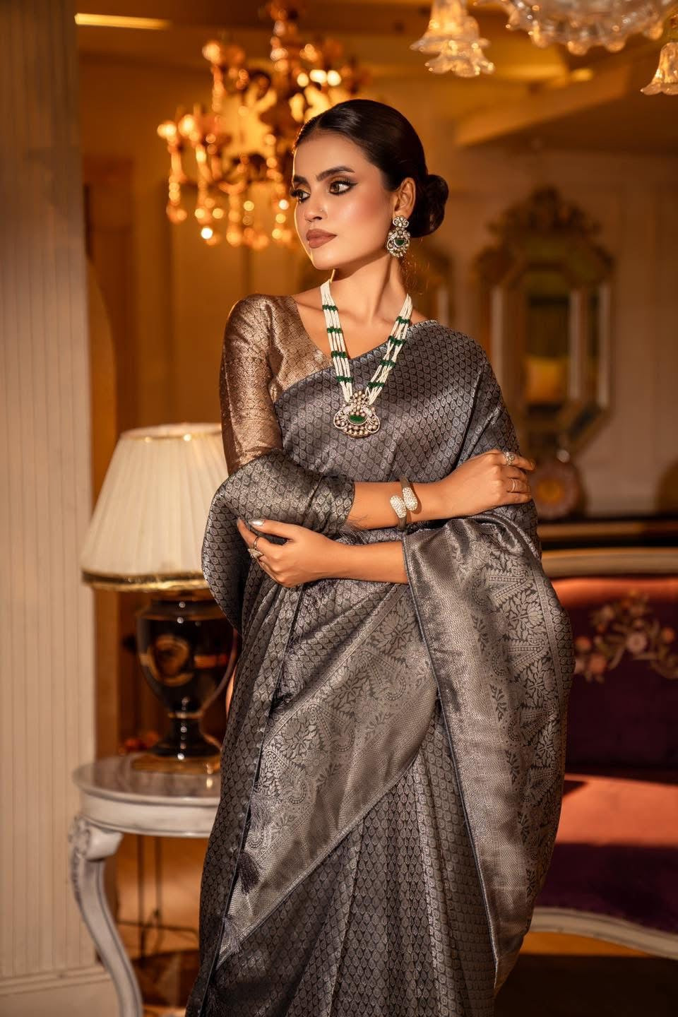 Grey Kanchiwaram saree