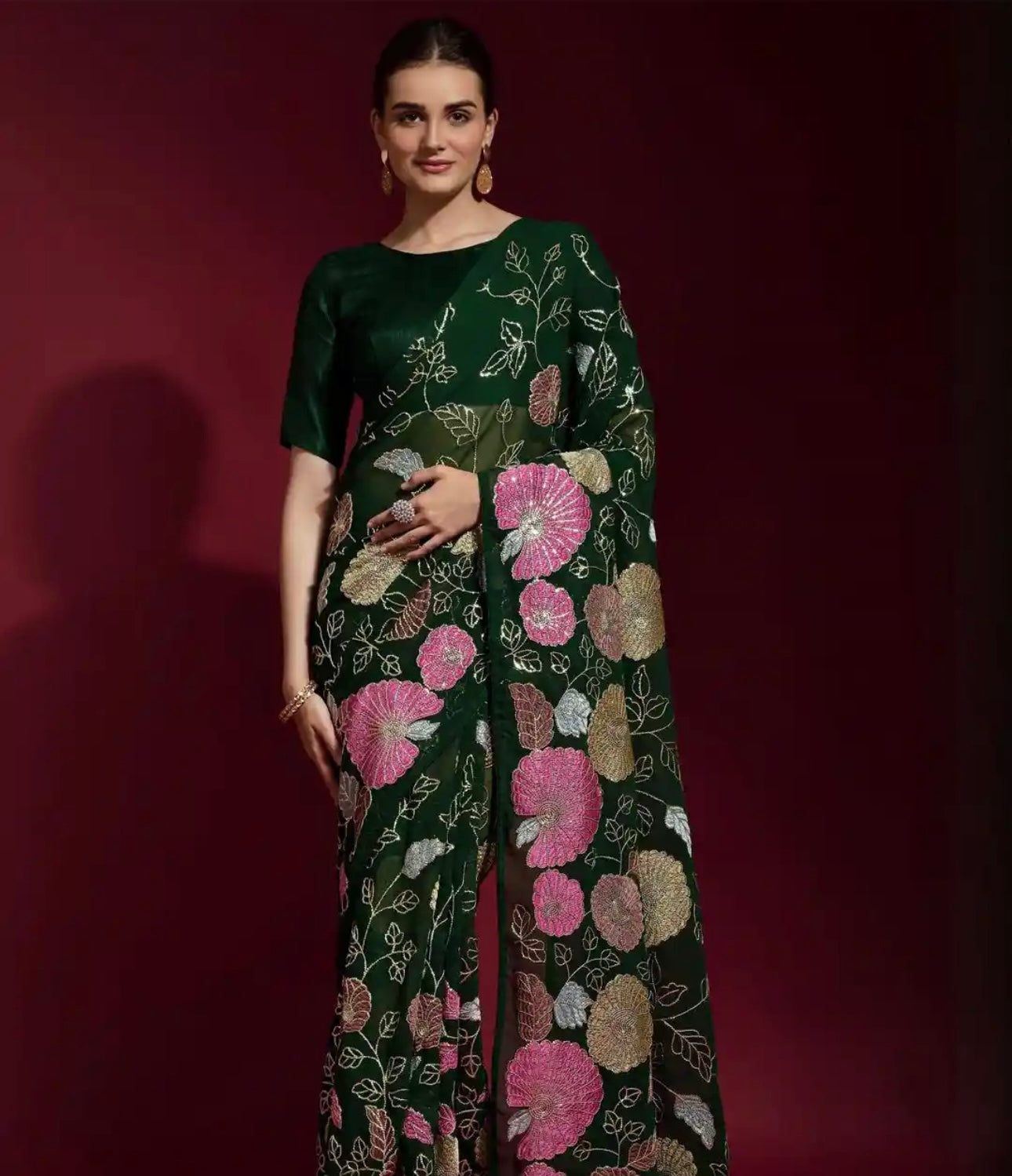 Handwork Green Saree