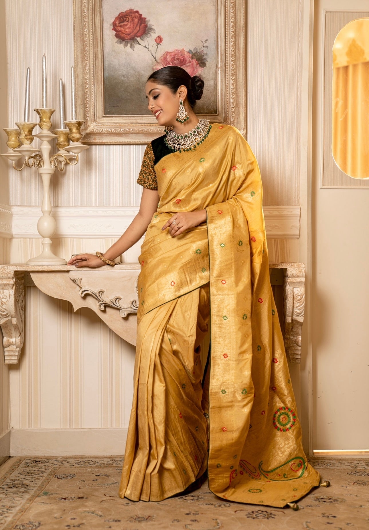 Golden katan saree