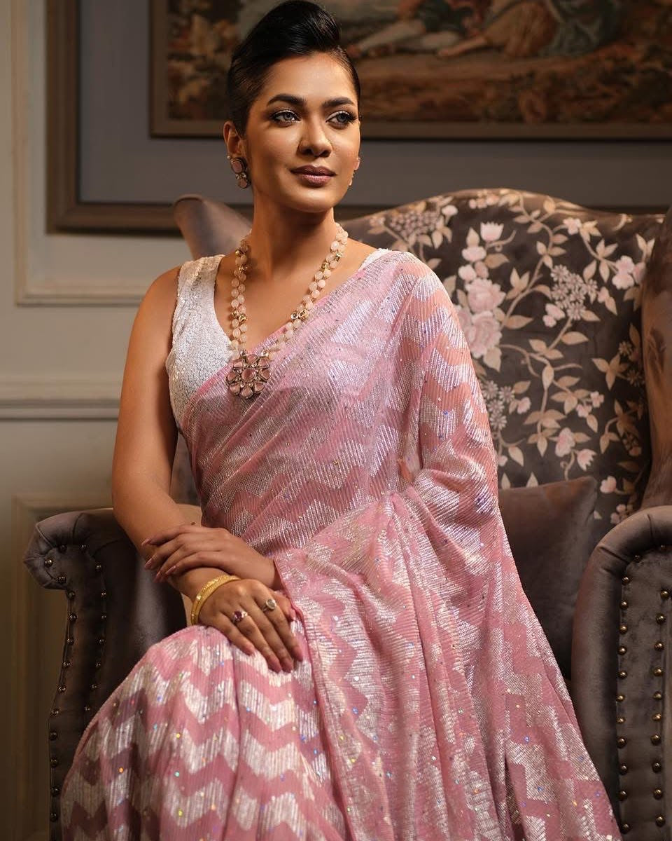 Pink Georgette Saree