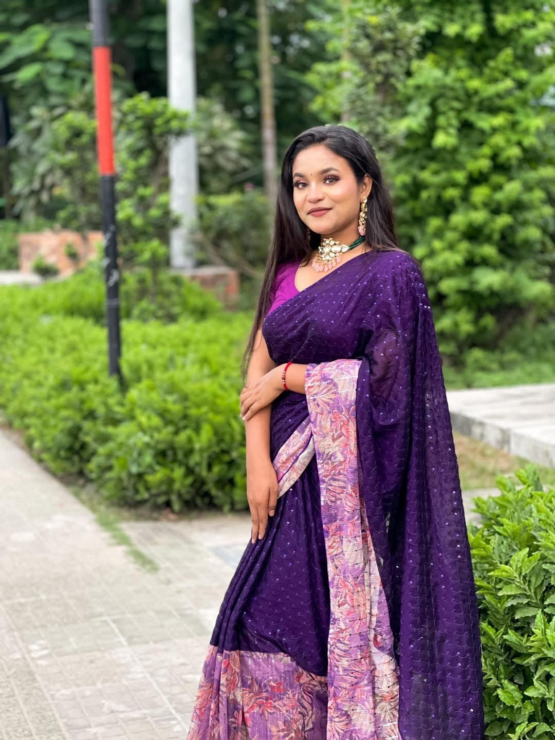 Purple Floral saree