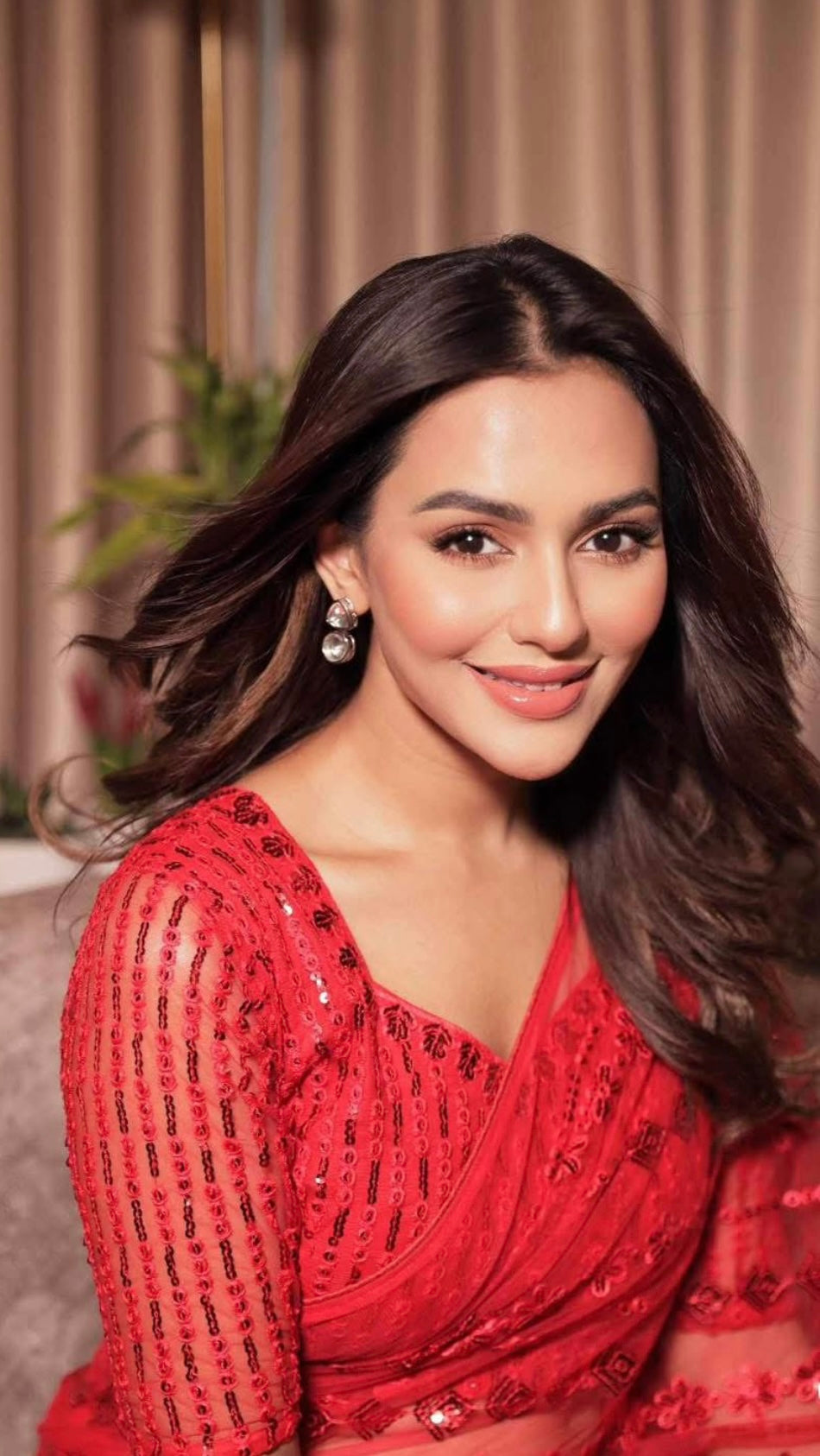 Red Net Saree