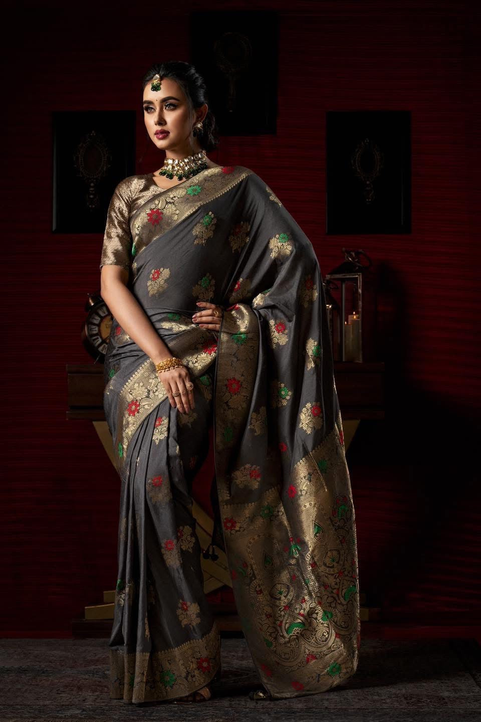 Grey Banarasi Saree
