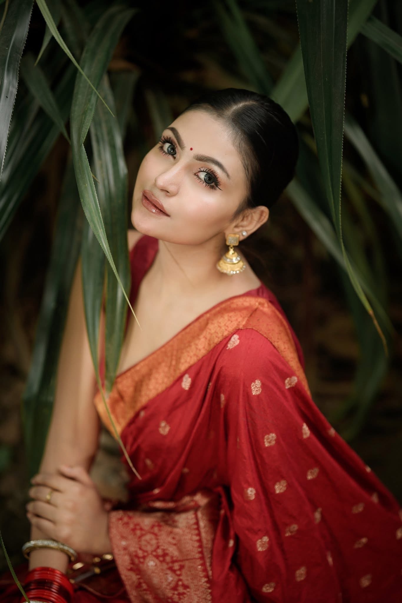 Red Katan Jaal Saree