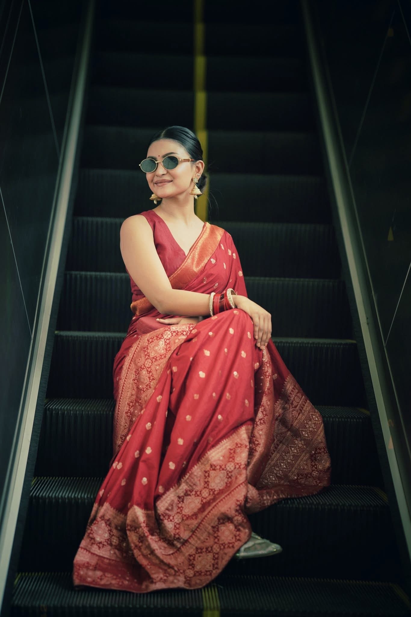 Red Katan Jaal Saree