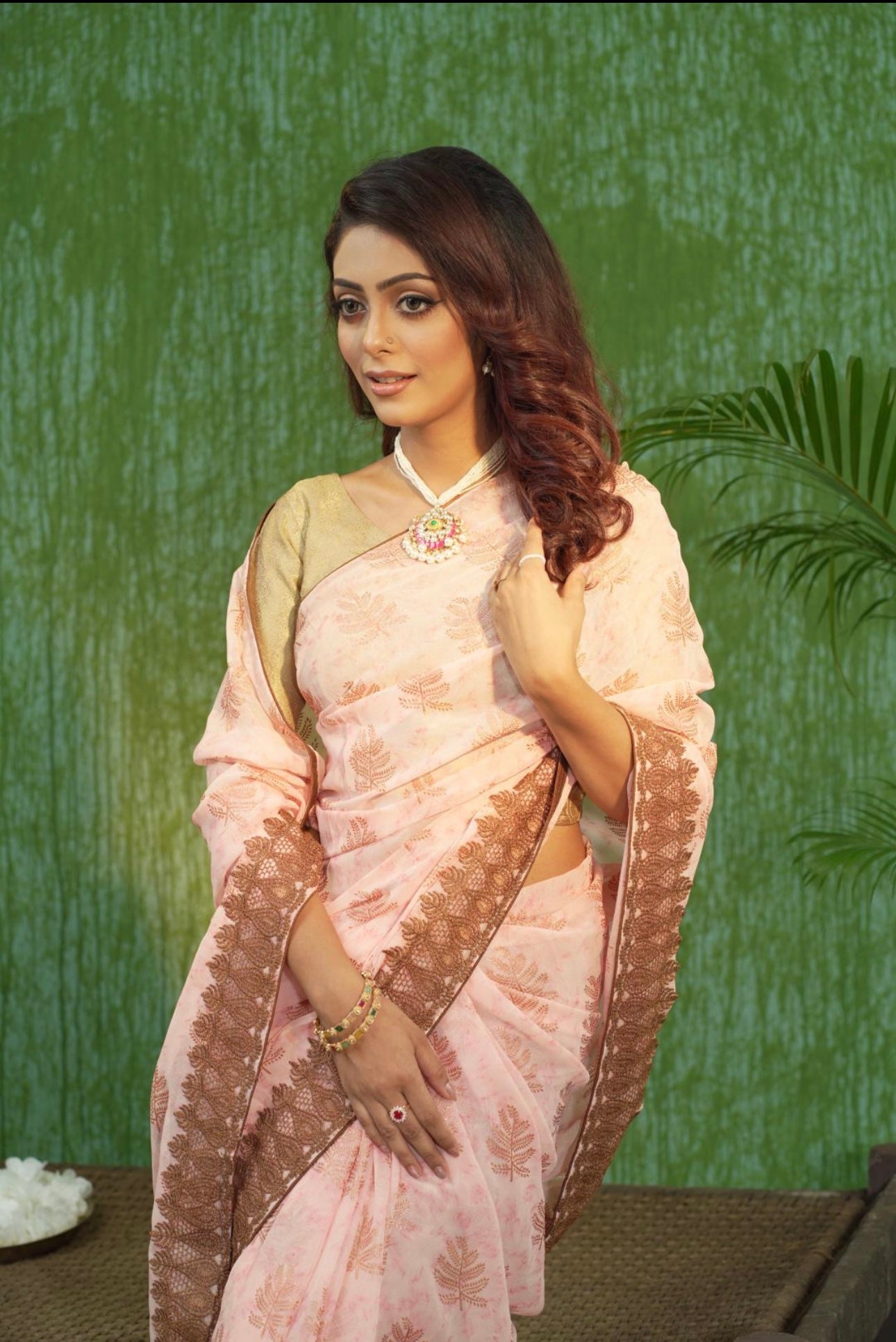 Dusky Pink Georgette Saree