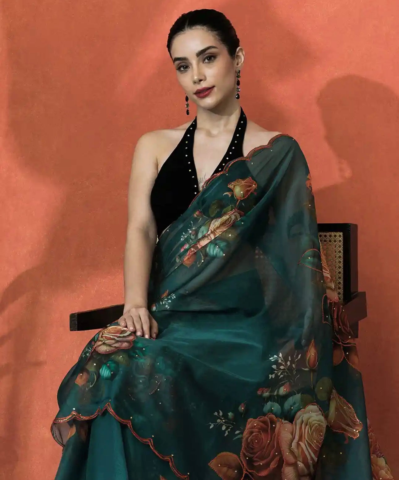 Bottle Green Organza Saree