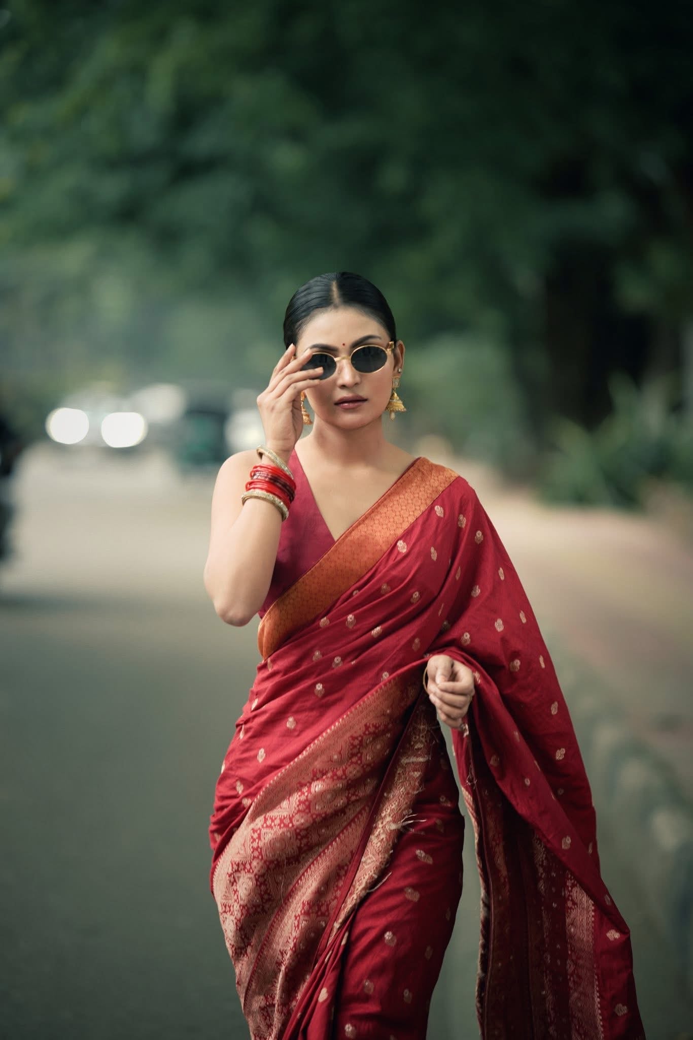 Red Katan Jaal Saree