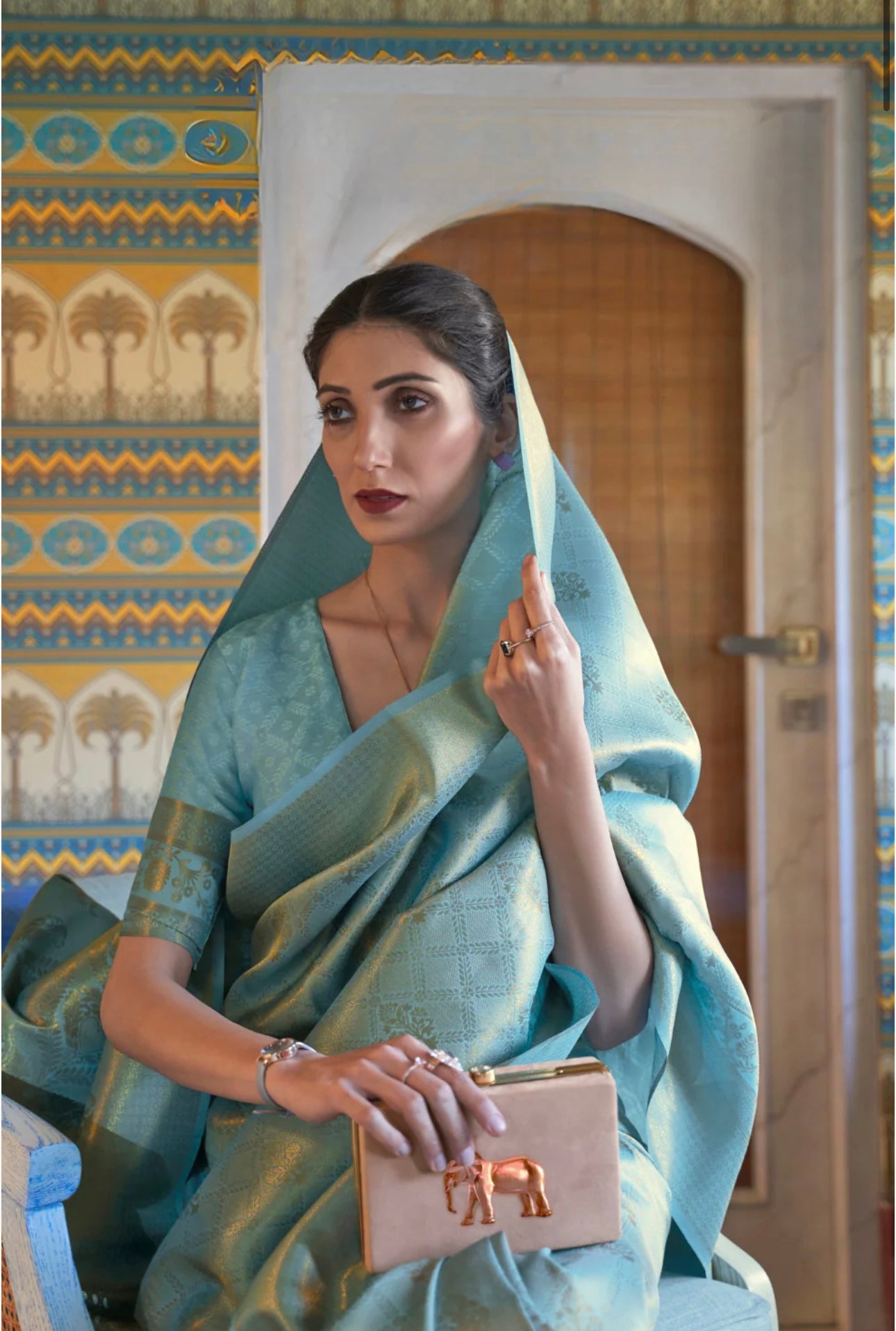 Powder Blue Kanchiwaram Saree