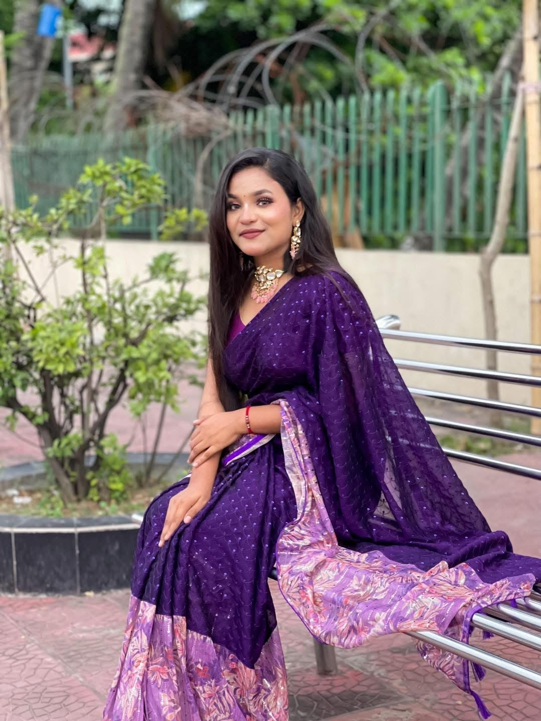 Purple Floral saree