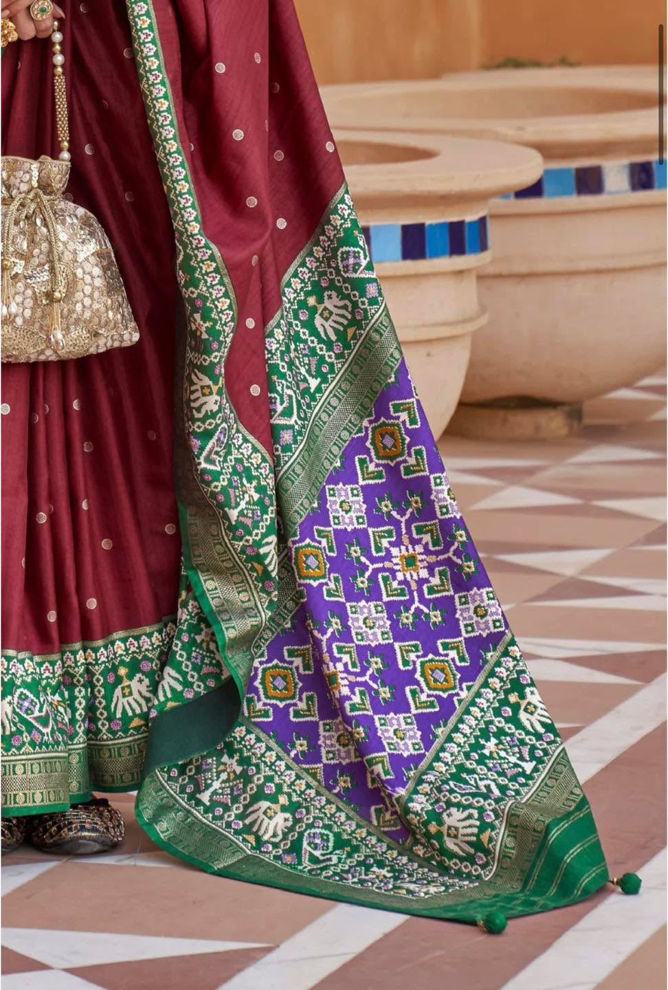 Maroon & Green Saree