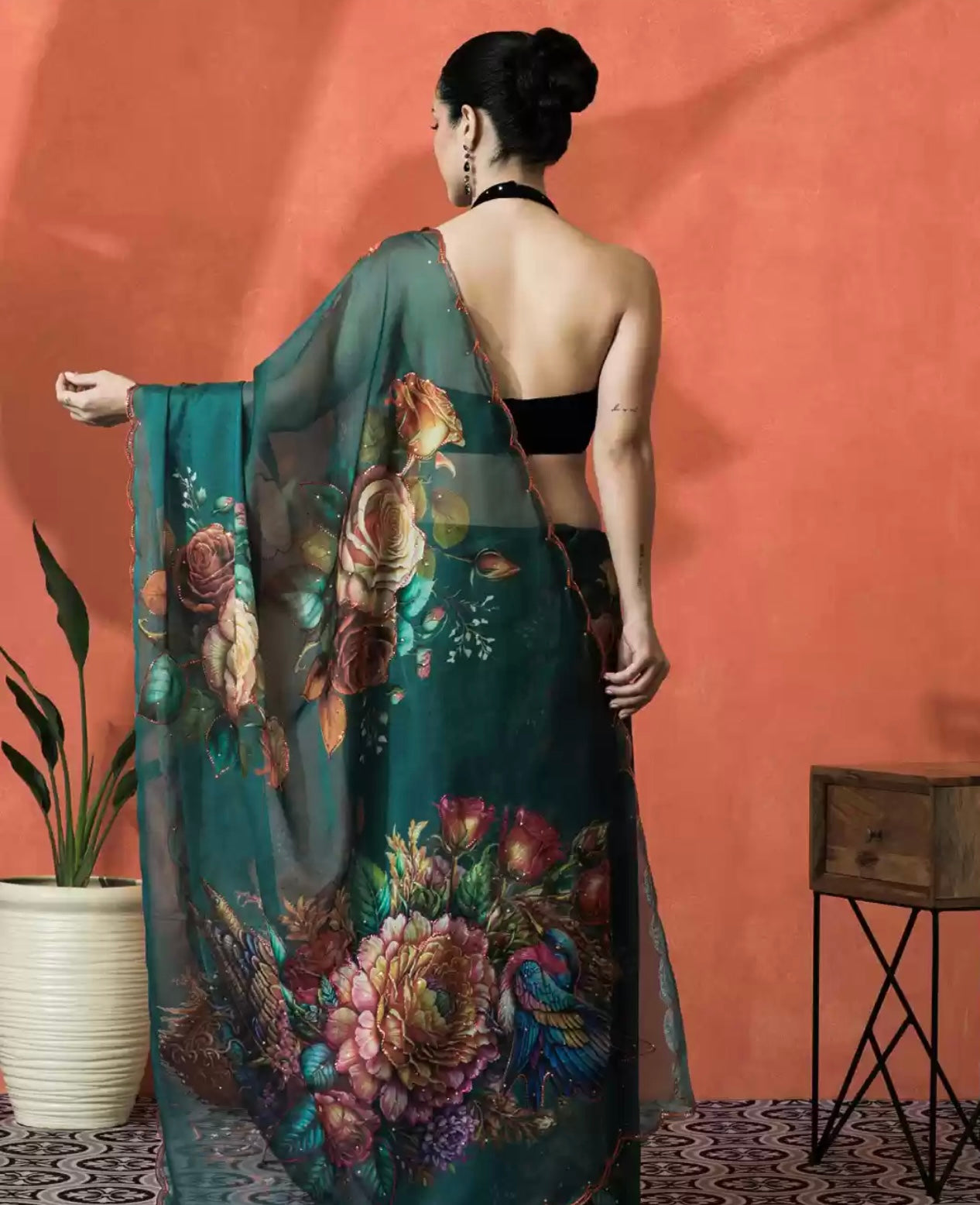 Bottle Green Organza Saree